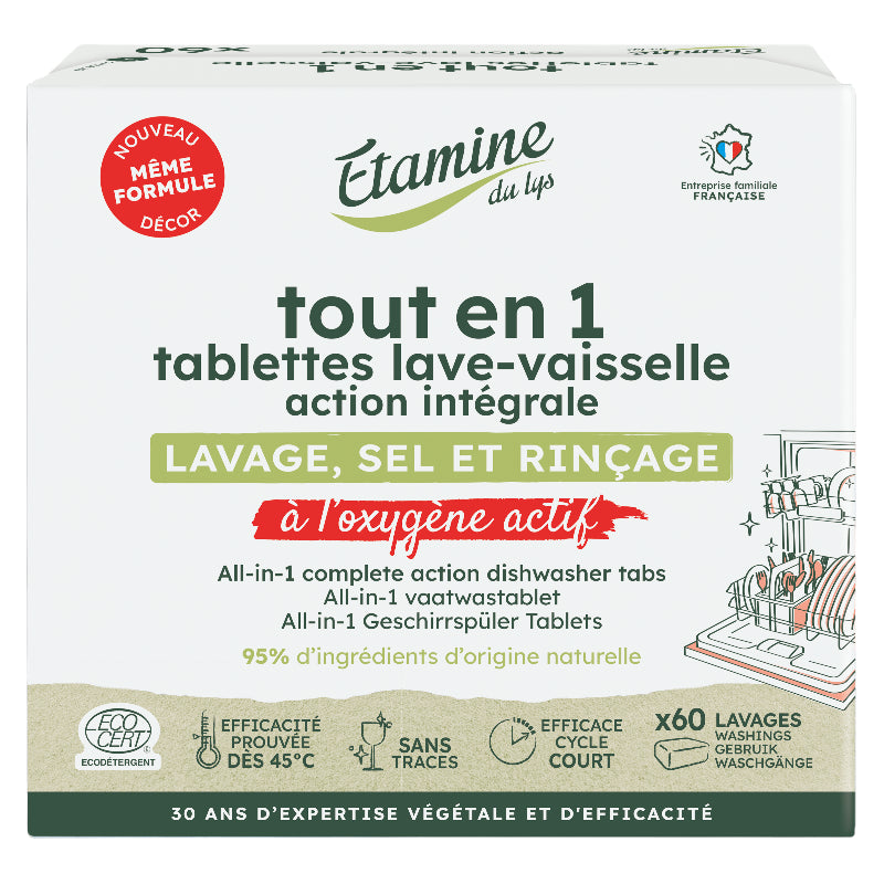 Etamine du Lys - Tablettes lave-vaisselle tout en 1 écologiques sans parfum 60 tablettes 60 pièces