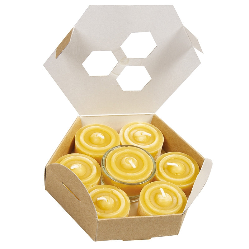 Blue - 7 Bougies veilleuses cire d'abeille avec 1 support verre 2 x 3,5 cm