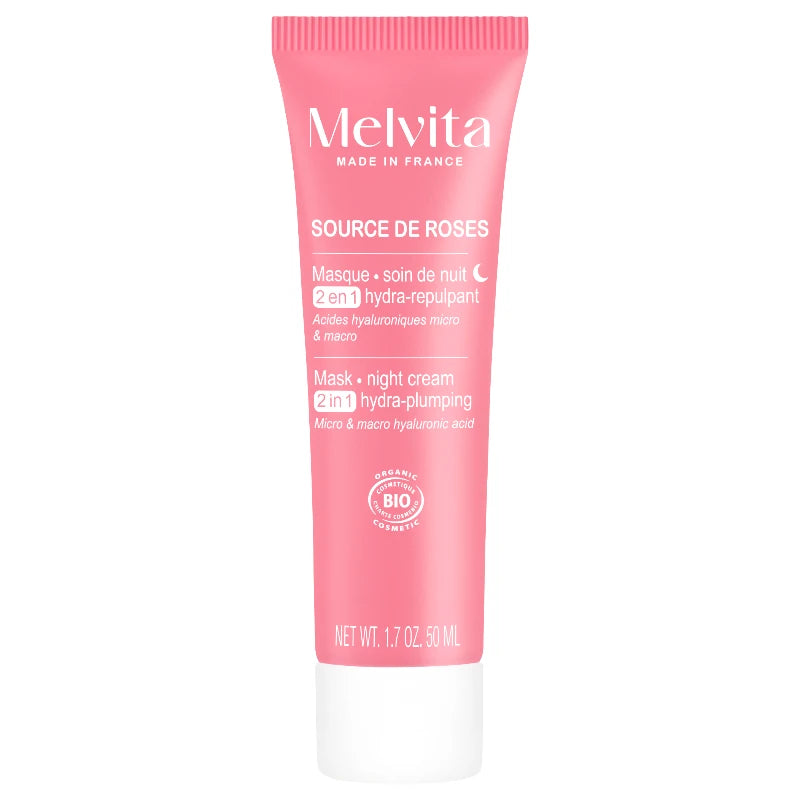 Melvita - 2-in-1 Nachtmaske & Pflege feuchtigkeitsspendend & aufpolsternd Source de Roses BIO 50ml