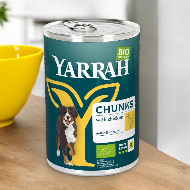 Bio-Hühnchenhappen in Soße mit Brennnesseln für Hunde - 820 g - Yarrah