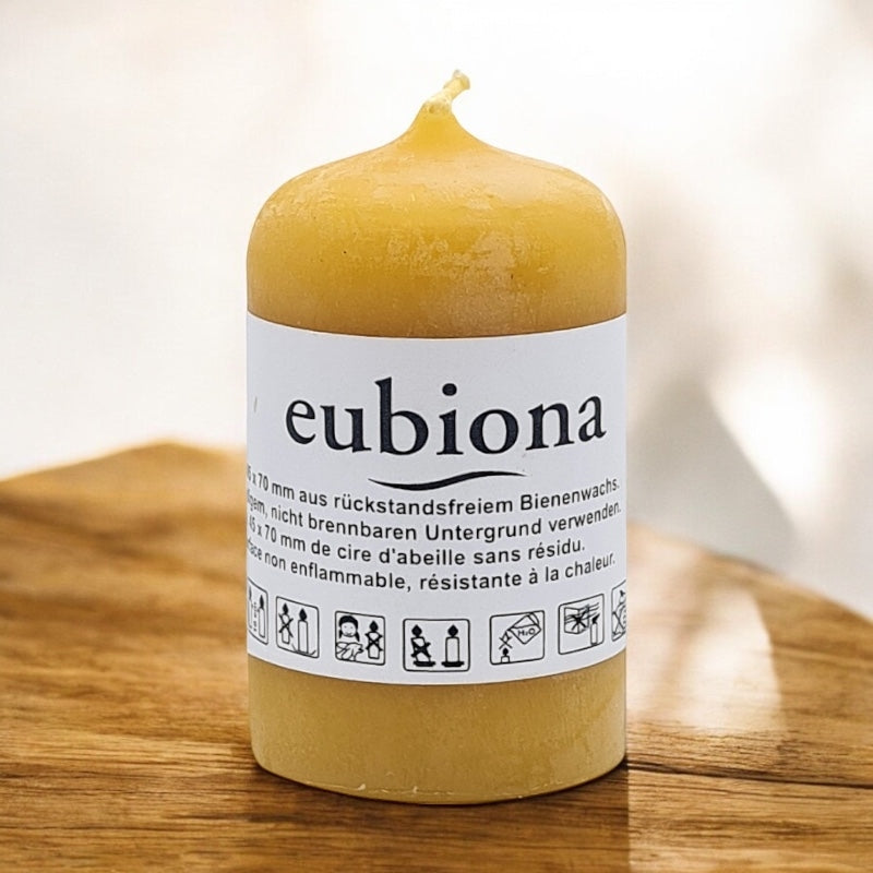 Eubiona - Bougie cylindrique en cire d'abeille naturelle 45 x 70 mm 1 pièce