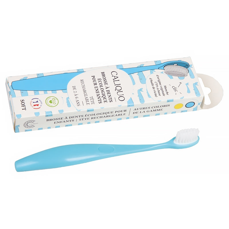 Caliquo - Kinderzahnbürste mit austauschbarem blauen Bürstenkopf, weichem Nylon