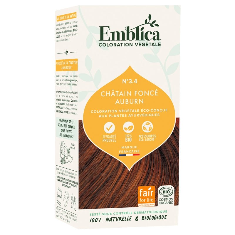 Emblica - Coloration végétale BIO N°3.4 châtain foncé auburn 100g