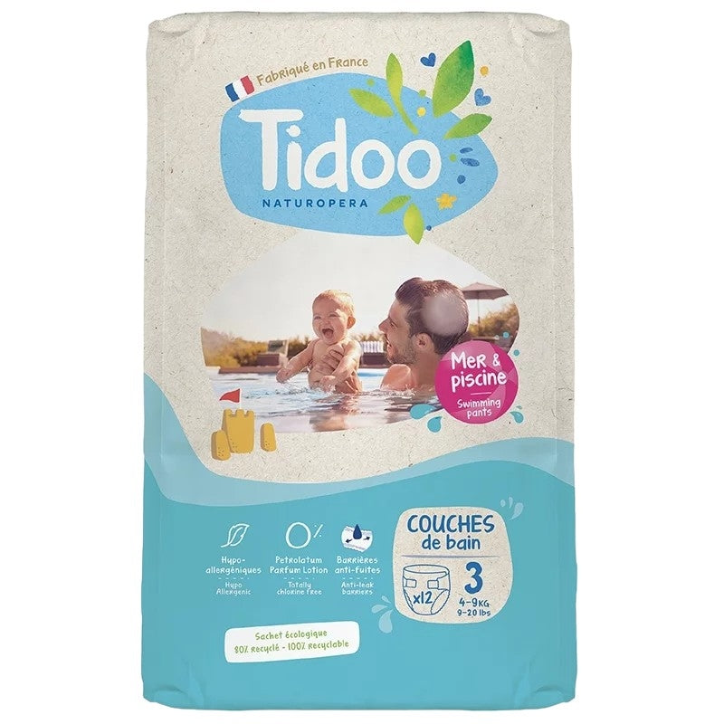 Umweltfreundliche Schwimmwindeln, Größe 3S (4-9 kg), 12 Stück - Tidoo