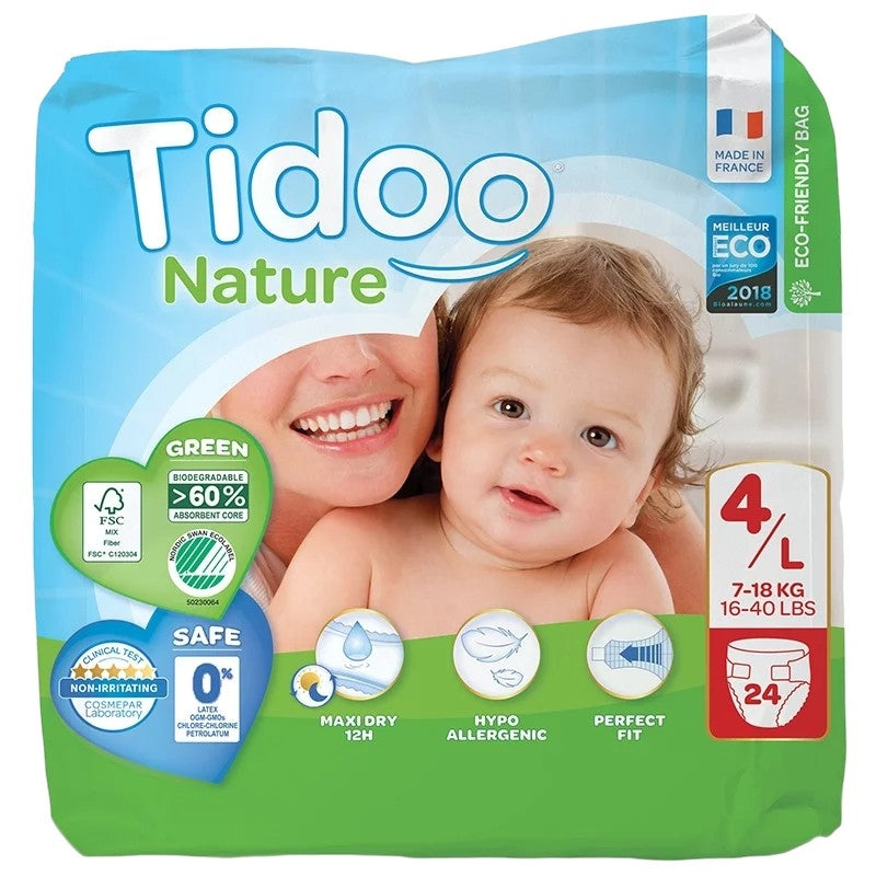 Umweltfreundliche Einwegwindeln, Größe 4L (7-18 kg) - 24 Stück - Tidoo