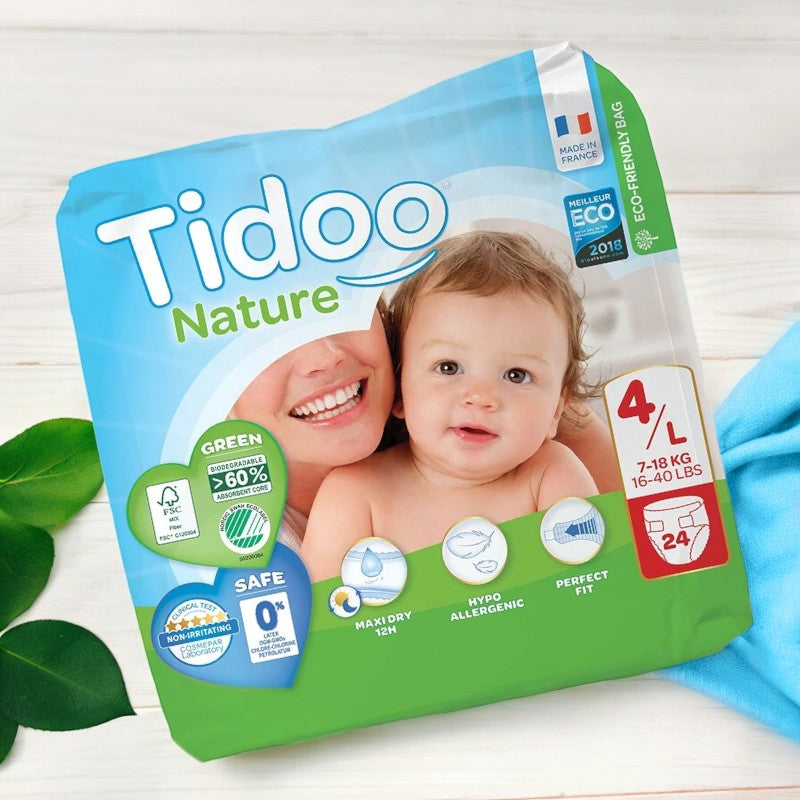 Umweltfreundliche Einwegwindeln, Größe 4L (7-18 kg) - 24 Stück - Tidoo