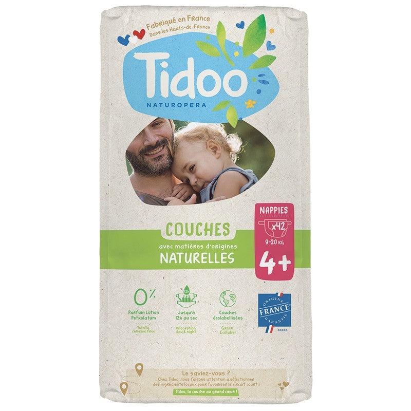 Windeln Größe 4+ L+ (9-20 kg) - 42 Stück - Tidoo