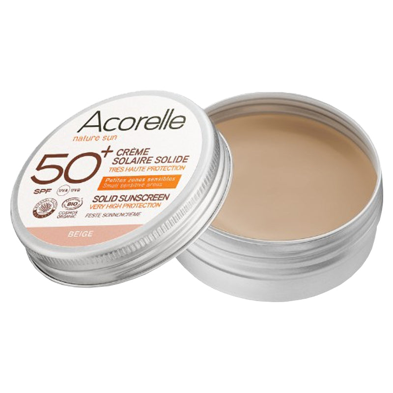 Acorelle - Feste Bio-Sonnencreme LSF 50+ getönt beige 20g