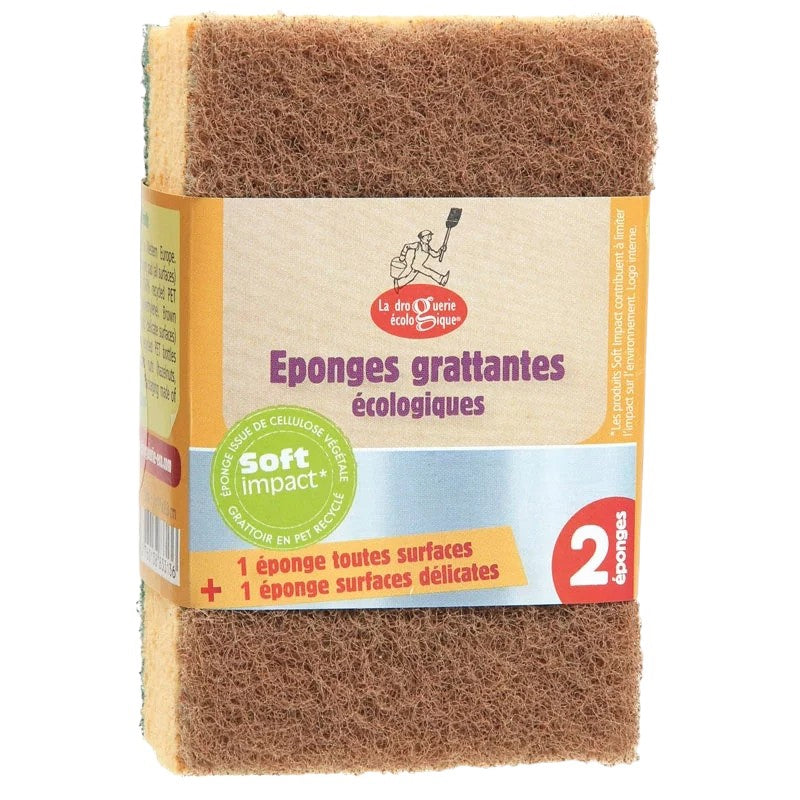 La Droguerie Écologique - Eponge grattante toutes surfaces & surfaces délicates ECO 2 pièces
