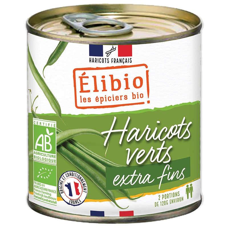 Elibio - Bio-grüne Bohnen, extra fein, aus der Dose 400g