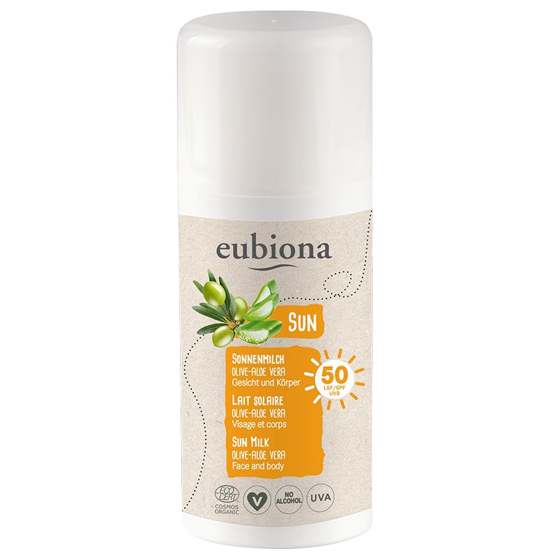 Eubiona - Lait solaire visage & corps IP 50 BIO olive & aloe vera 100ml