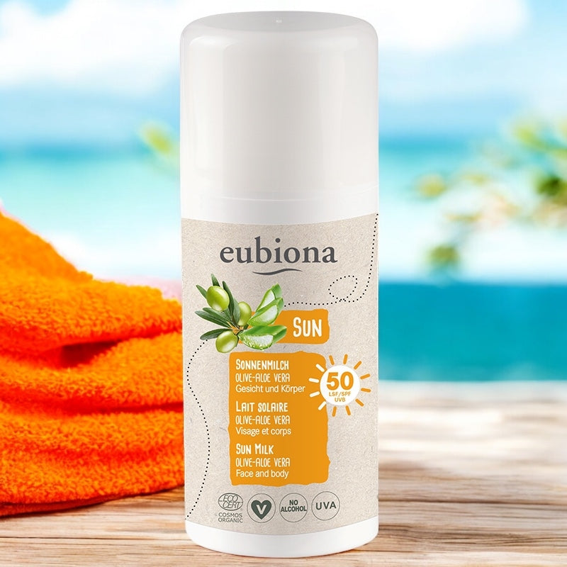 Eubiona - Lait solaire visage & corps IP 50 BIO olive & aloe vera 100ml