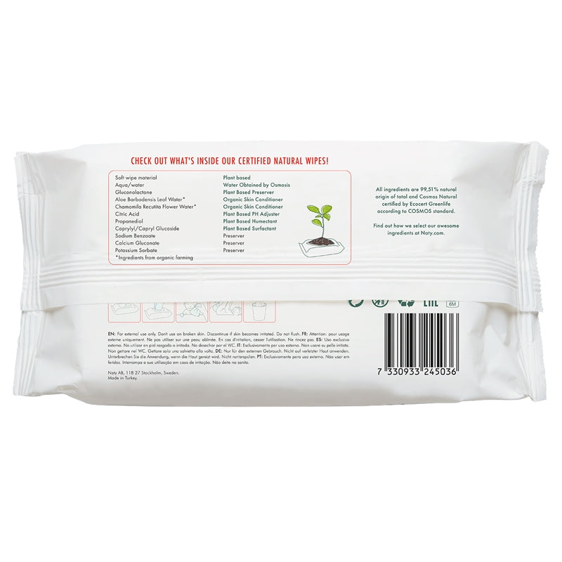 Naty - Lingettes bébé enrichies à l'aloe vera ECO sans parfum 56 pièces