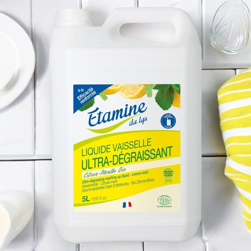 Etamine du Lys - Liquide vaisselle dégraissant écologique citron & menthe 5l