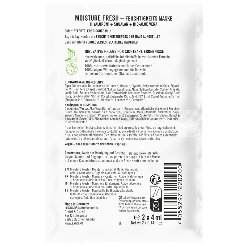 Feuchtigkeitsmaske Moisture Fresh Hyaluron & Aloe BIO