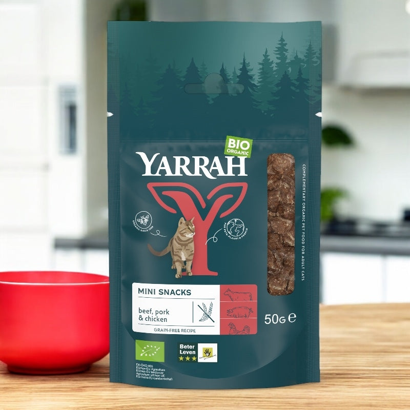 Bio-Mini-Katzensnack mit Rind-, Schweine- und Hühnerfleisch - 50 g - Yarrah
