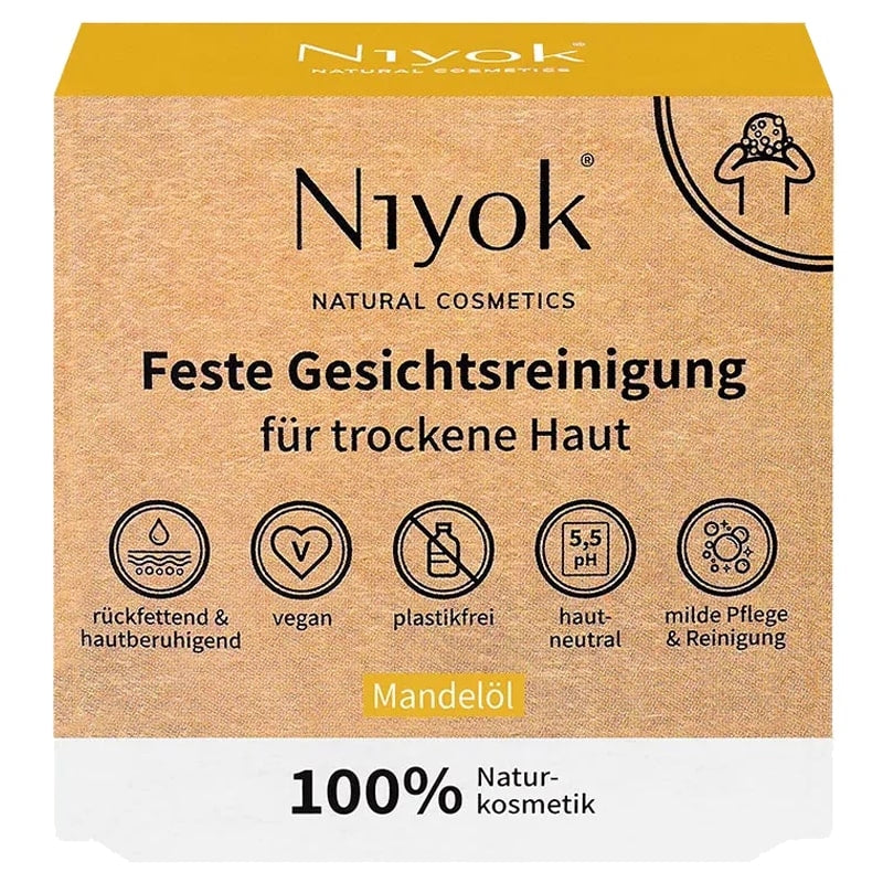 Niyok - Festes Gesichtsreinigungsstück für trockene Haut Mandel 80g