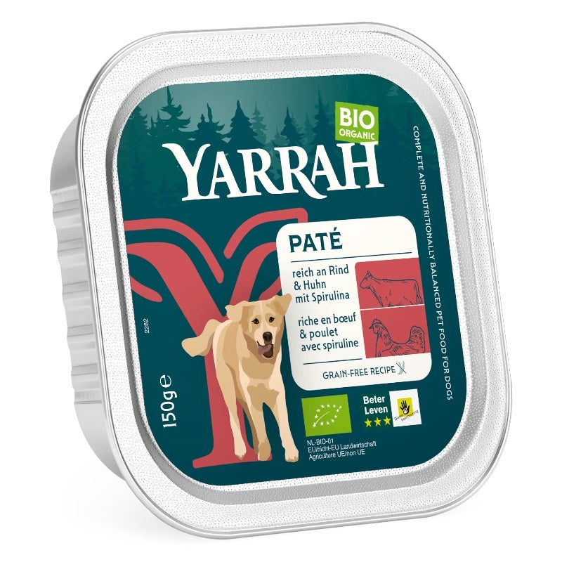 Bio-Rind- und Hühnerpastete mit Spirulina für Hunde - 150 g - Yarrah