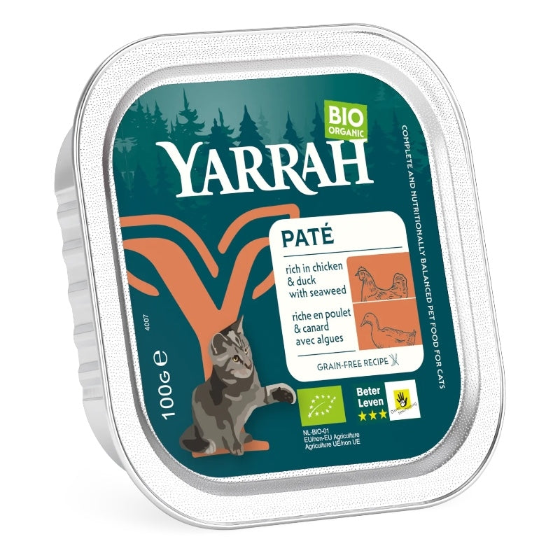 Bio-Hühner- und Entenpastete mit Algen für Katzen - 100 g - Yarrah