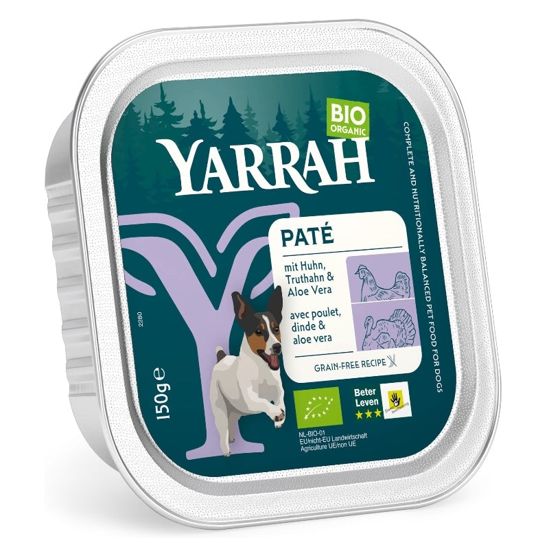 Bio-Hühner- und Putenpastete mit Aloe Vera für Hunde - 150 g - Yarrah