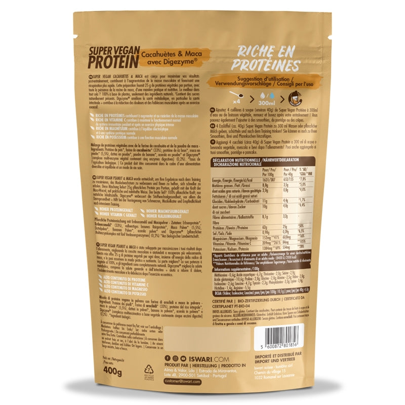 Iswari - Veganes Proteinpulver Erdnuss Maca BIO 400g