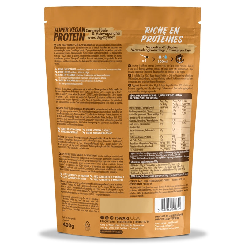 Iswari - Veganes Proteinpulver Salzkaramell Ashwagandha BIO 400g