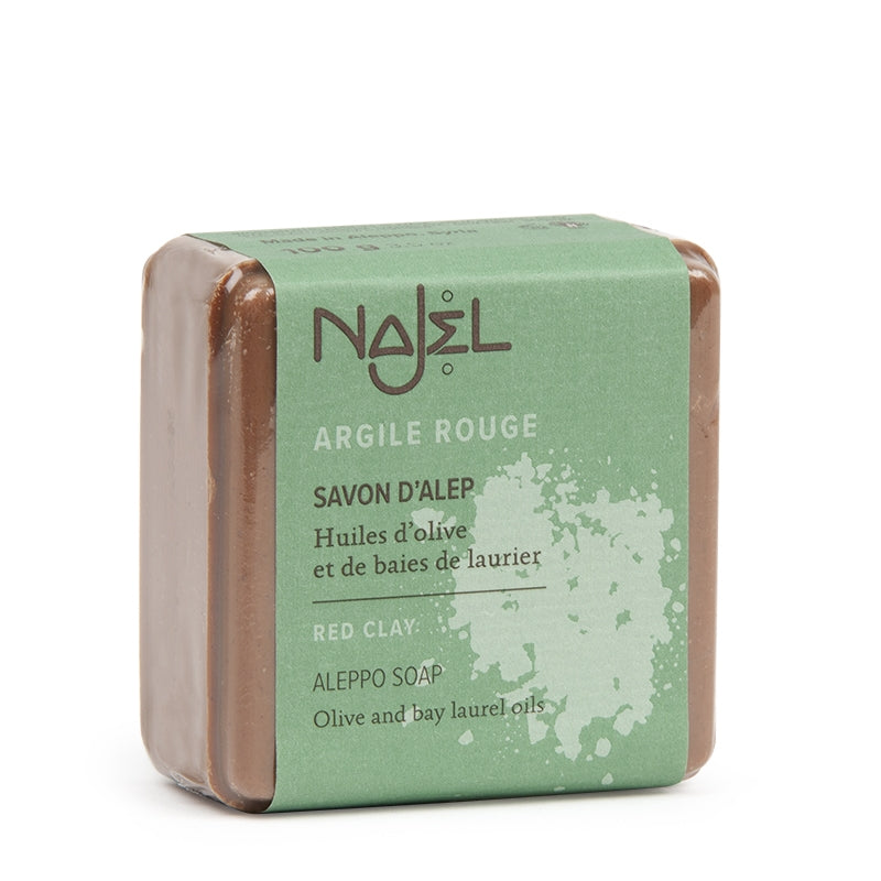 Najel - Savon d'Alep à l'argile rouge - huiles d'olive et baies de laurier 100g