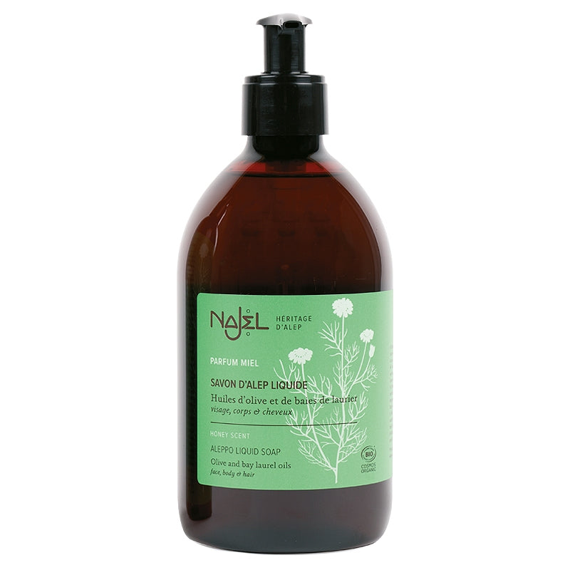 Savon d'Alep liquide BIO - visage, corps & cheveux - parfum miel