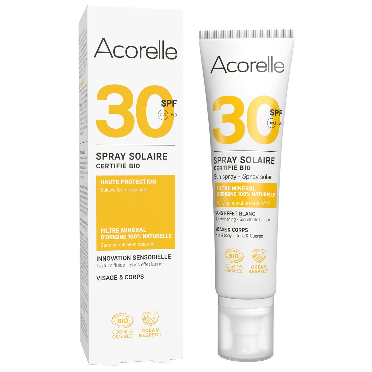Acorelle - Spray solaire bio IP 30 visage & corps 100ml