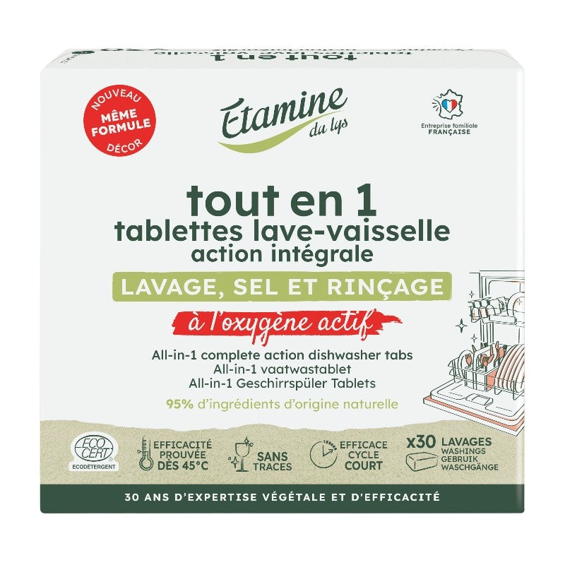 Etamine du Lys - Tablettes lave-vaisselle tout en 1 écologiques sans parfum 30 tablettes 30 pièces
