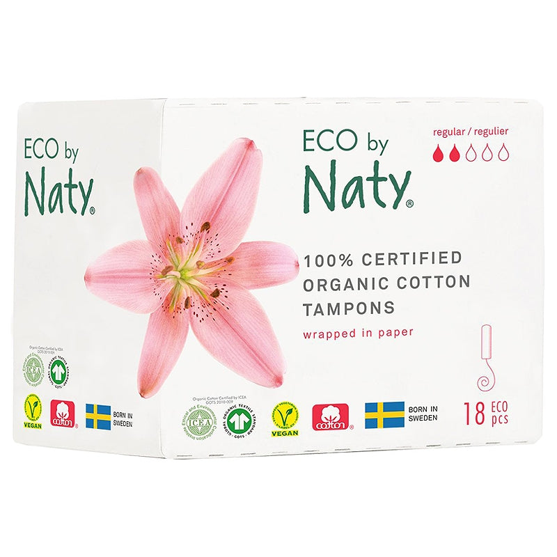 Bio-Tampons ohne Applikator Regular leichte bis mittlere Blutung Naty - 18 Stück