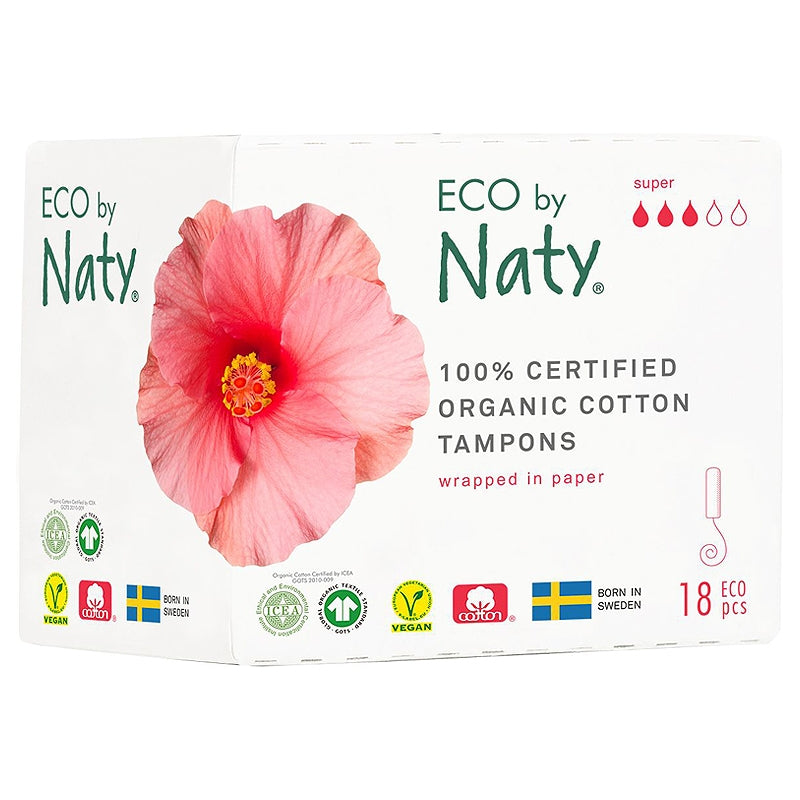 Bio-Tampons ohne Applikator Super mittlere bis starke Blutung Naty - 18 Stück