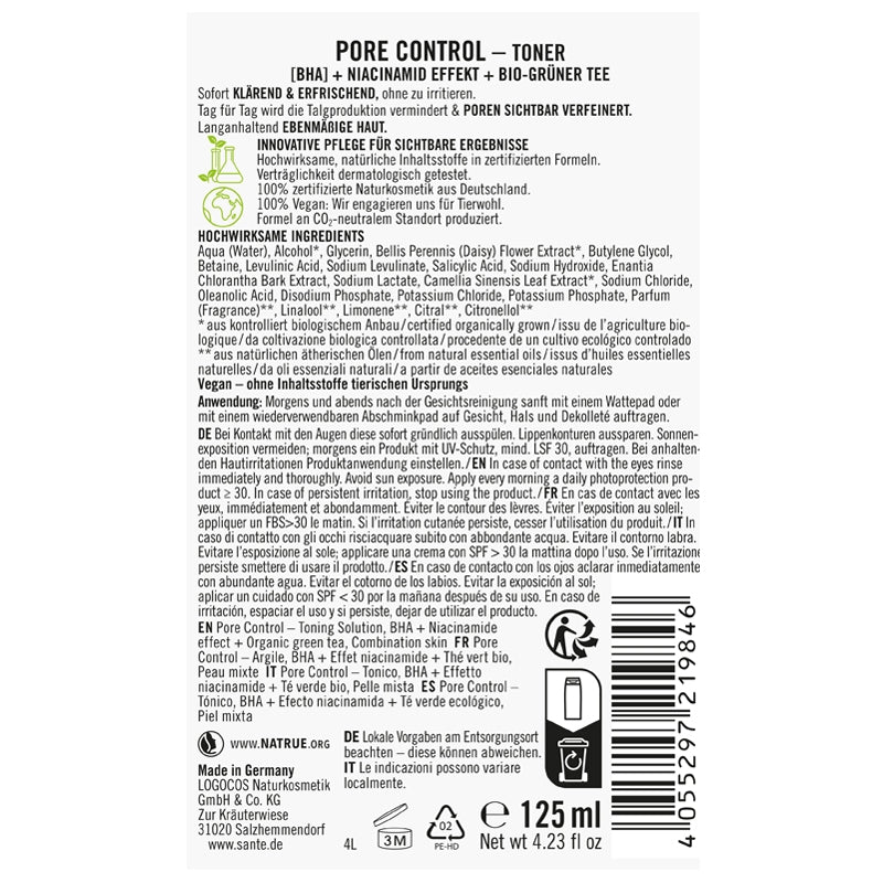 Klärendes Tonikum Pore Control BHA & Grüntee BIO