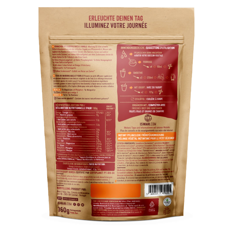 Iswari - Petit déjeuner cru Eveil du bouddha maca & vanille BIO 360g
