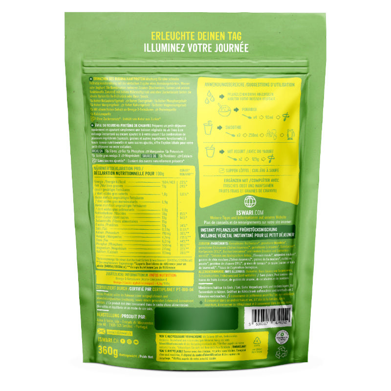 Iswari - Petit déjeuner cru éveil du bouddha protéine de chanvre BIO 360g