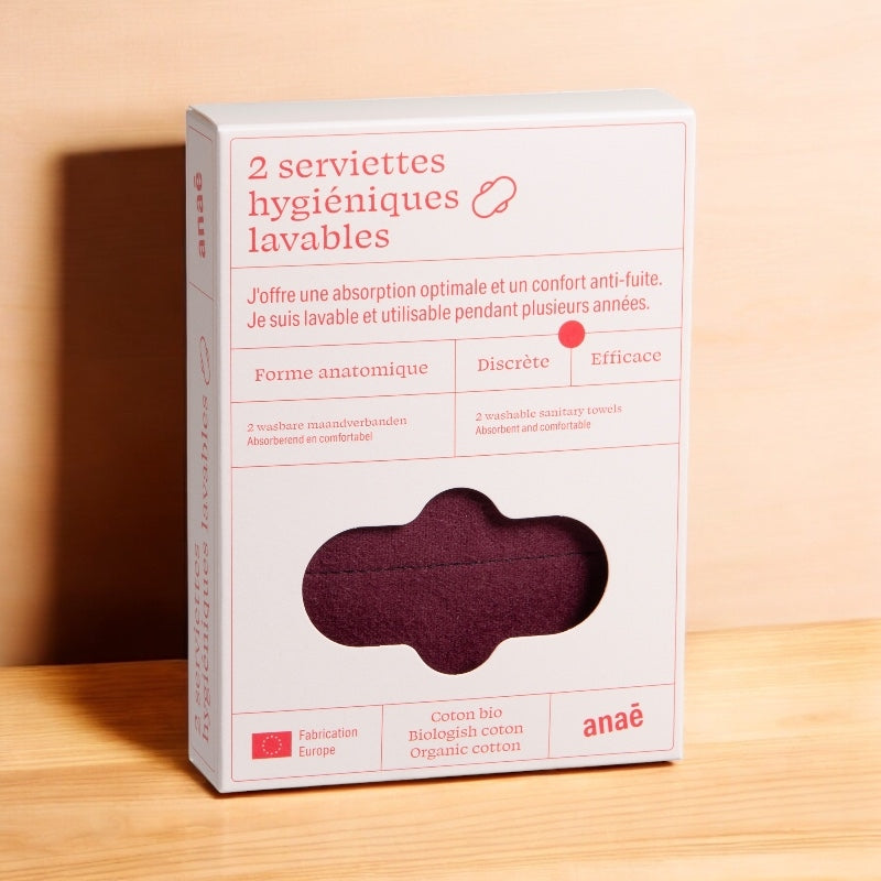 Anaé - Serviettes hygiéniques lavables bio flux moyen (lot de 2, 20×24 cm)