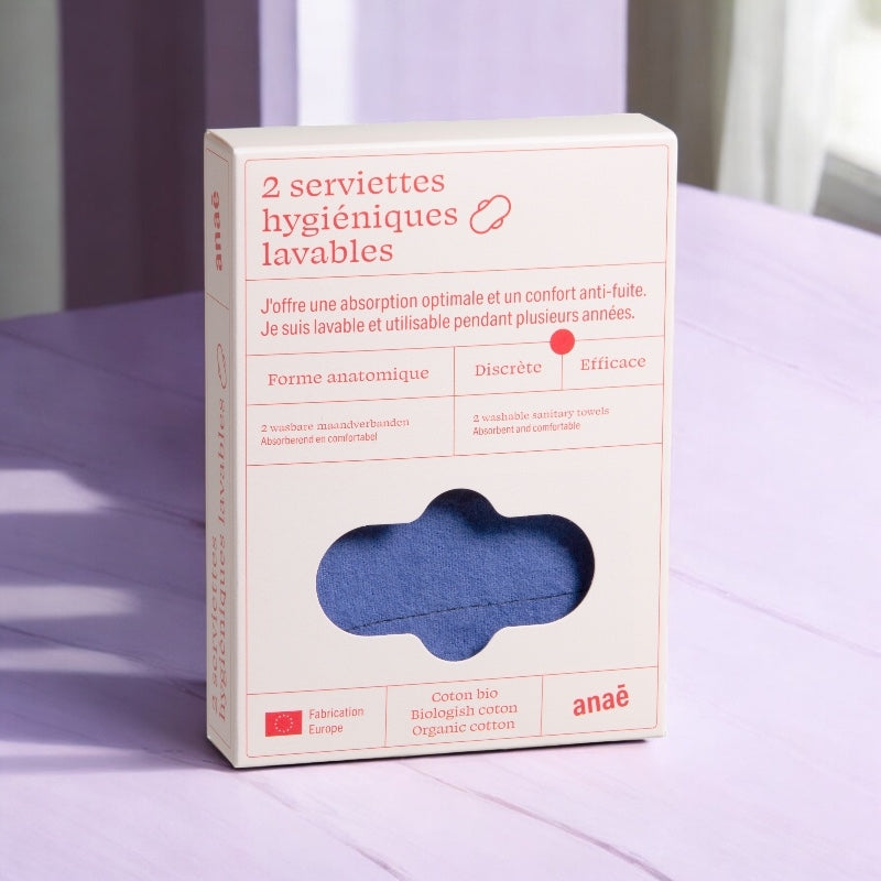 Anaé - Serviettes hygiéniques lavables bio flux léger (lot de 2, 18,5×21 cm)