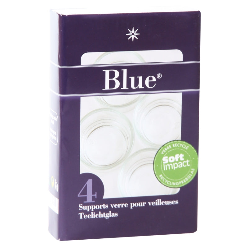Blue - 4 Supports en verre pour bougies veilleuses 2,5 x 3,5 cm