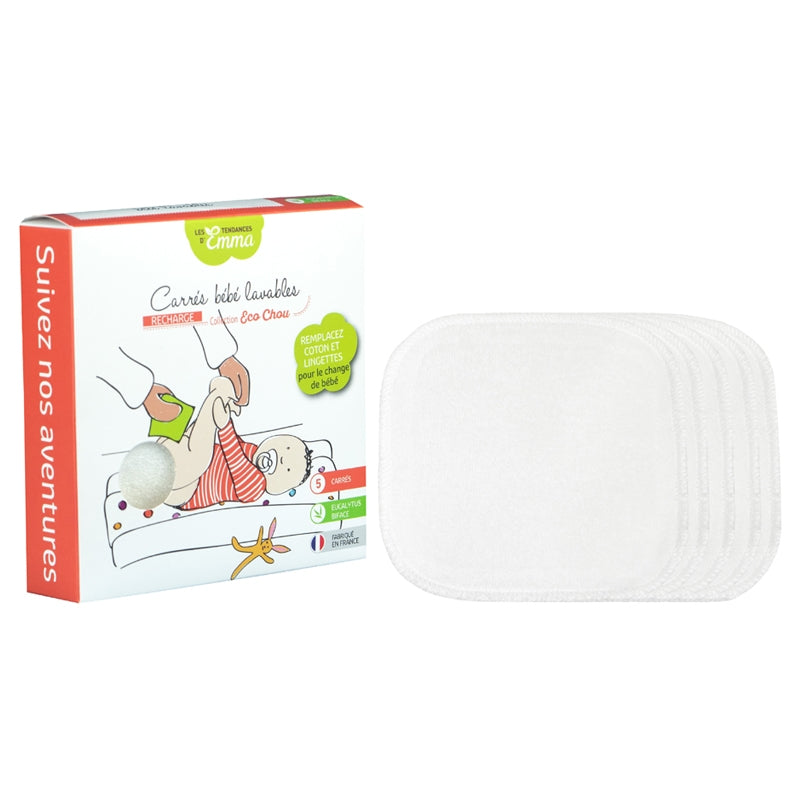 Les Tendances d'Emma - 5 Carrés bébé lavables en eucalyptus écologiques