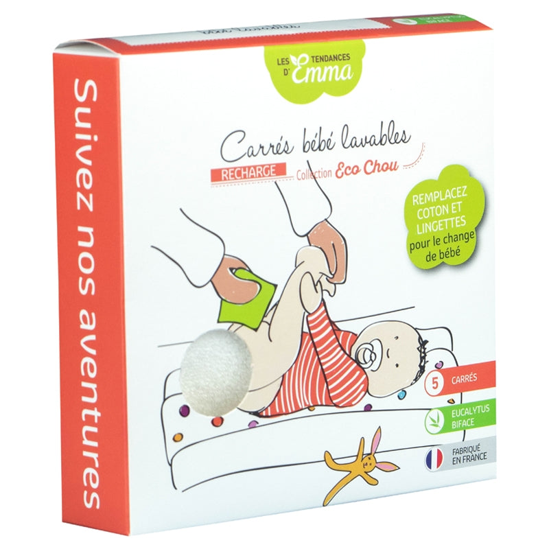 Les Tendances d'Emma - 5 Carrés bébé lavables en eucalyptus écologiques