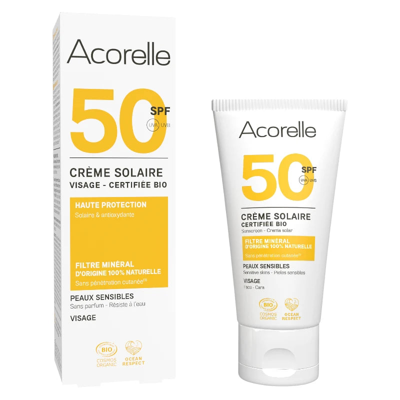 Acorelle - Crème solaire visage bio IP 50 peaux sensibles 50ml