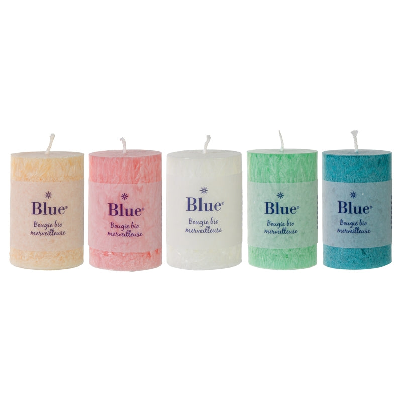 Blue - 6 Bougies cylindriques couleurs boréales en stéarine BIO 56 x 80 mm
