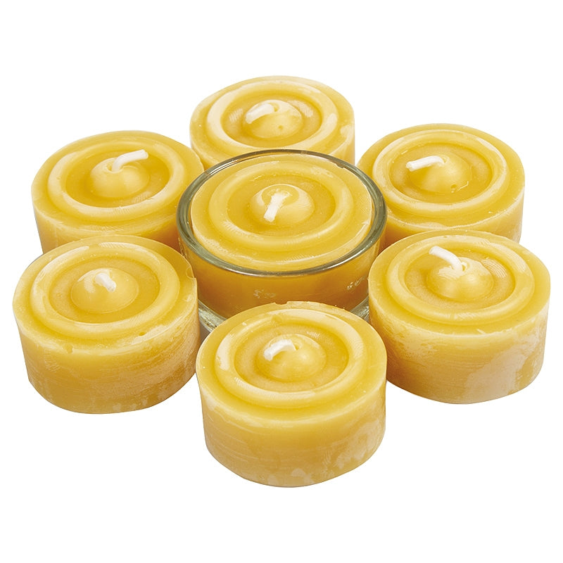 Blue - 7 Bougies veilleuses cire d'abeille avec 1 support verre 2 x 3,5 cm