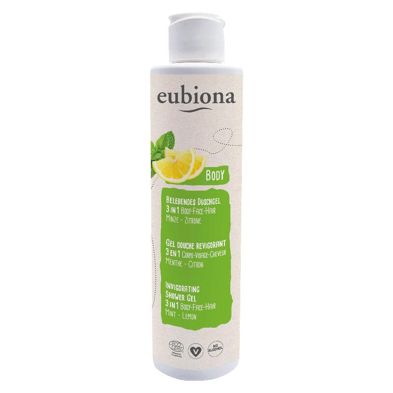 Eubiona - Gel douche revigorant 3 en 1 menthe & citron BIO - 200ml