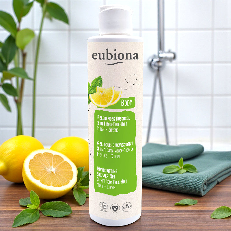 Eubiona - Gel douche revigorant 3 en 1 menthe & citron BIO - 200ml