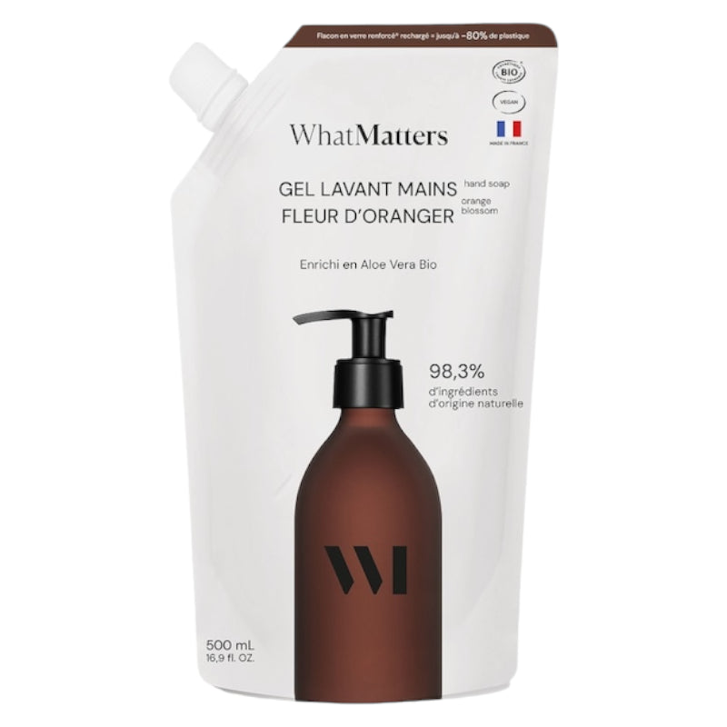 Éco-recharge gel lavant mains BIO fleur d'oranger - 500ml - What Matters