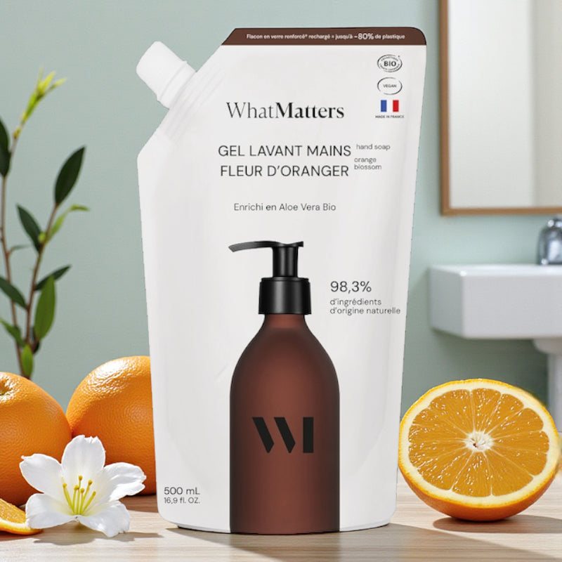 Éco-recharge gel lavant mains BIO fleur d'oranger - 500ml - What Matters