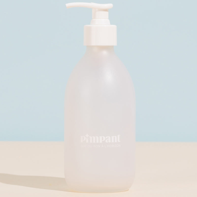 Bouteille en verre avec pompe blanche (vide)