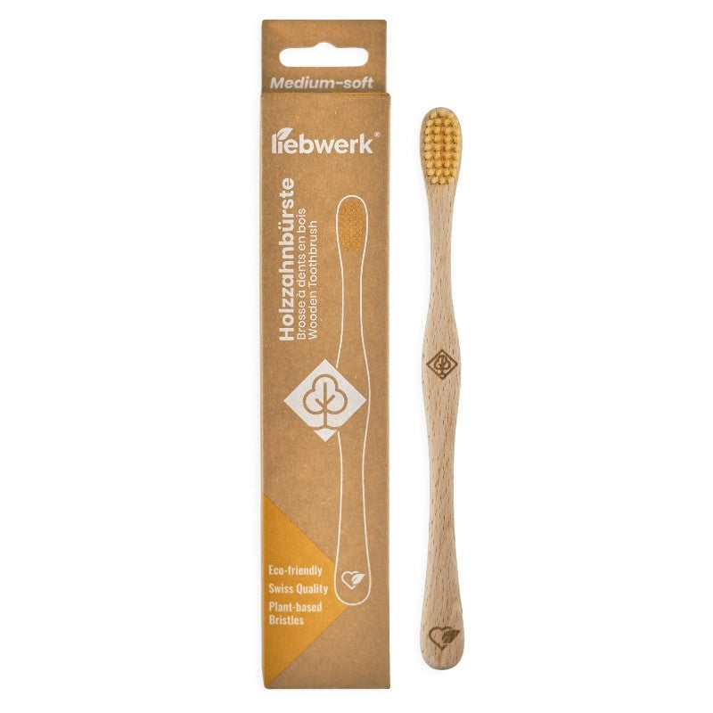 Liebwerk - Brosse à dents en bois "feuillu" MediumSoft Ricine