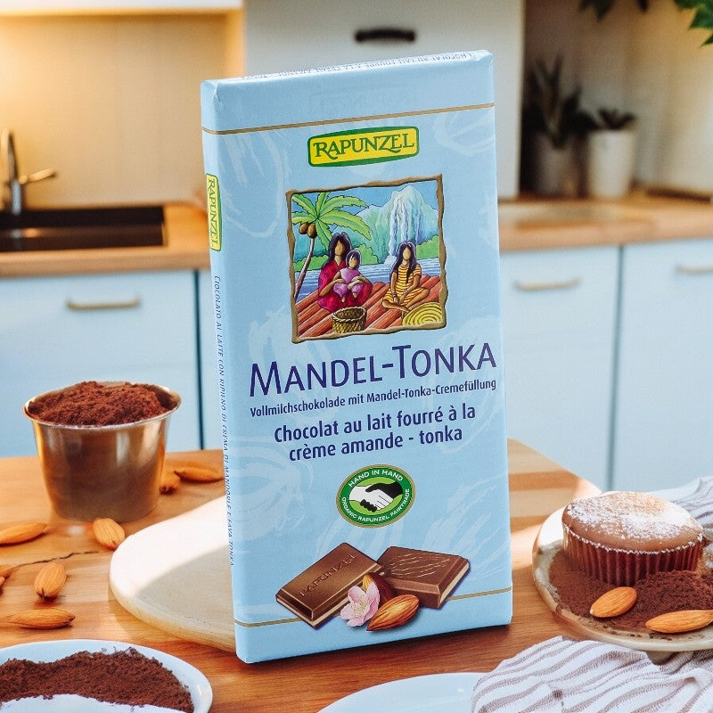 Chocolat au lait fourré à la crème d'amande et tonka BIO